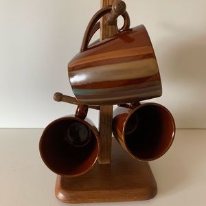 Sango Avanti Brown Coffee/Hot Chocolate Mugs Stoneware 4 and coffee stand tree
